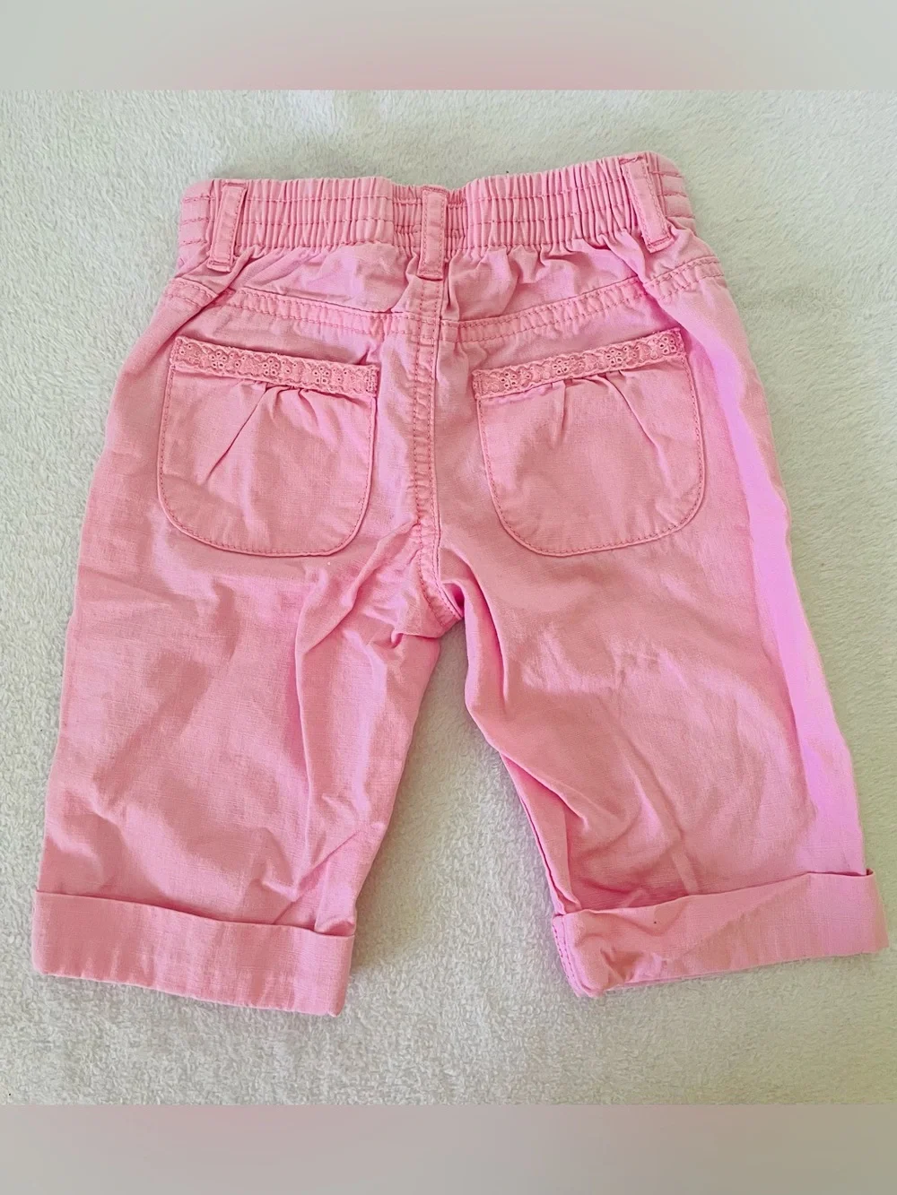 Oshkosh Bgosh Baby Girl Pants 18 M Pink Embroidered Flowers Spring Summer Casual